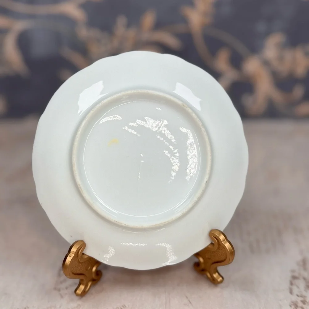 Antique Haviland Style Limoges Floral Saucers Gold Trim Set 2